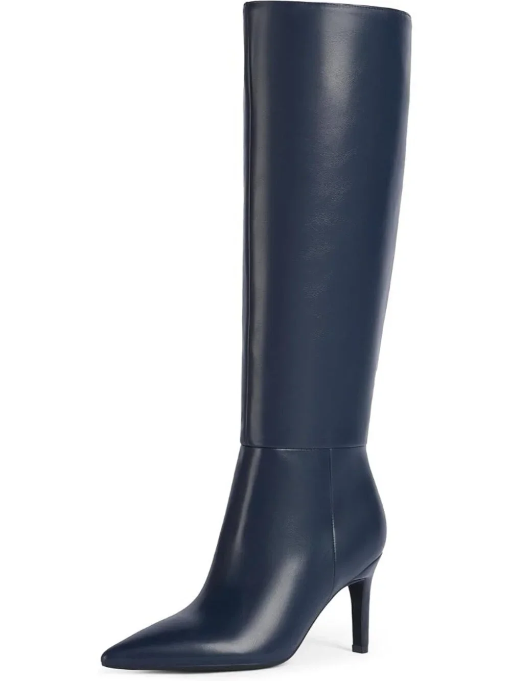 Women's Blue Pointed Toe Faux Leather Stiletto Heel Over The Knee Boots